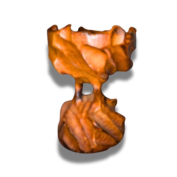 Hand-Carved Wood Pedestal Bowl – Rustic Sculptural Wooden Dish (6.25” Wide) - Picture 2 of 10